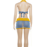 Women Spring Sexy Halter Neck V-Neck Sleeveless Top & Skirt Two-Piece Set