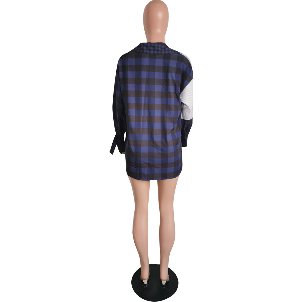 Plaid Patchwork Irregular Shirt for Casual Outings