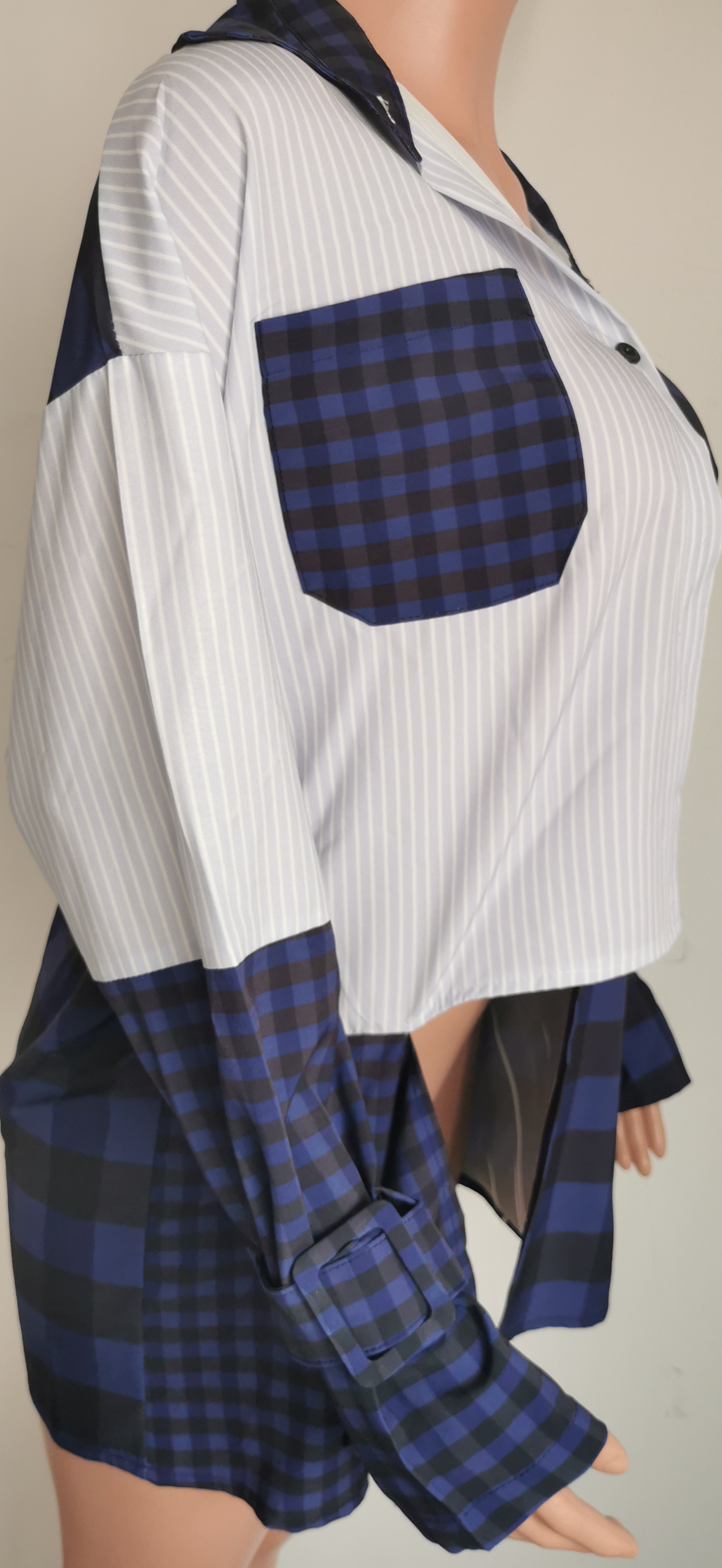 Plaid Patchwork Irregular Shirt for Casual Outings