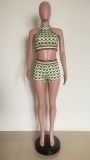 Women Summer Sexy Beach Halter Neck Sleeveless Vest & Short Two-Piece Set