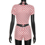 Women Spring & Summer Polka Dot Print Sexy Top & Shorts Two-Piece Set