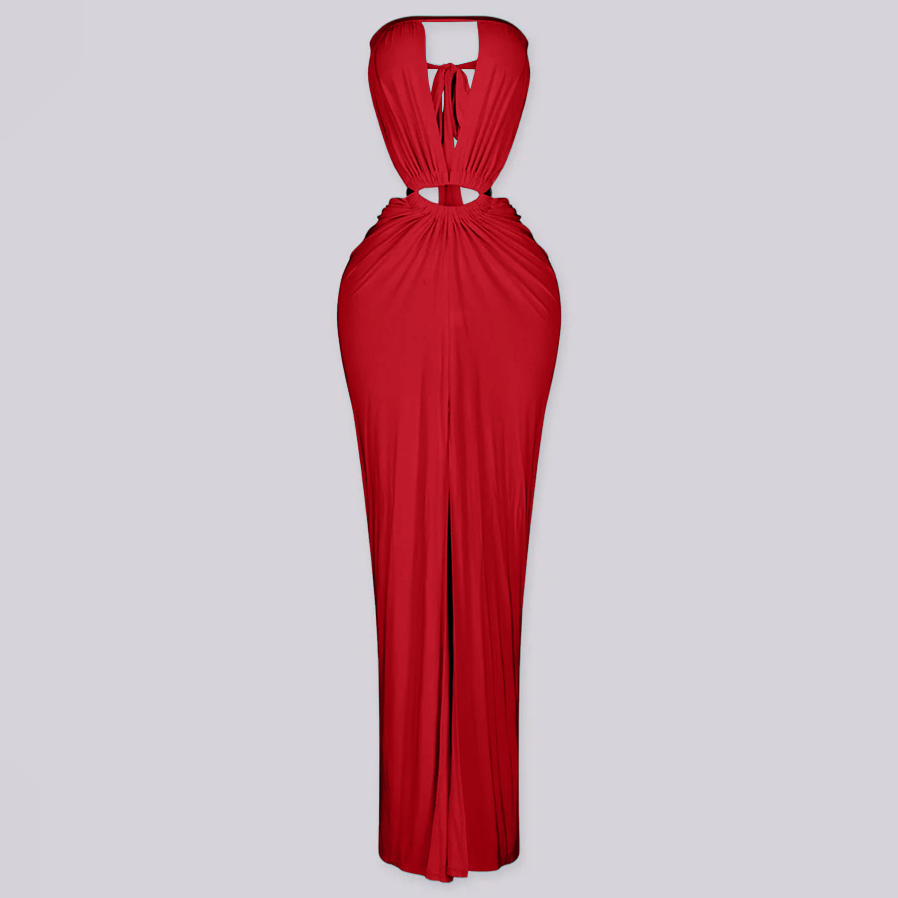 Solid Backless Strapless Slit Dress for Evening Events