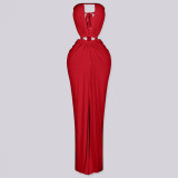 Women Solid Color Backless Sexy Slit Strapless Dress