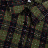Women Plaid Turndown Collar Long Sleeve Irregular Shirt