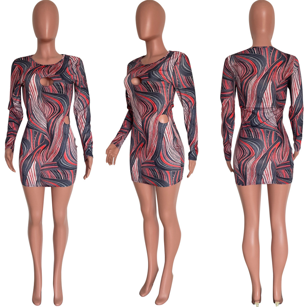 Hollow-Out Bodycon Dress for Evening Club Wear