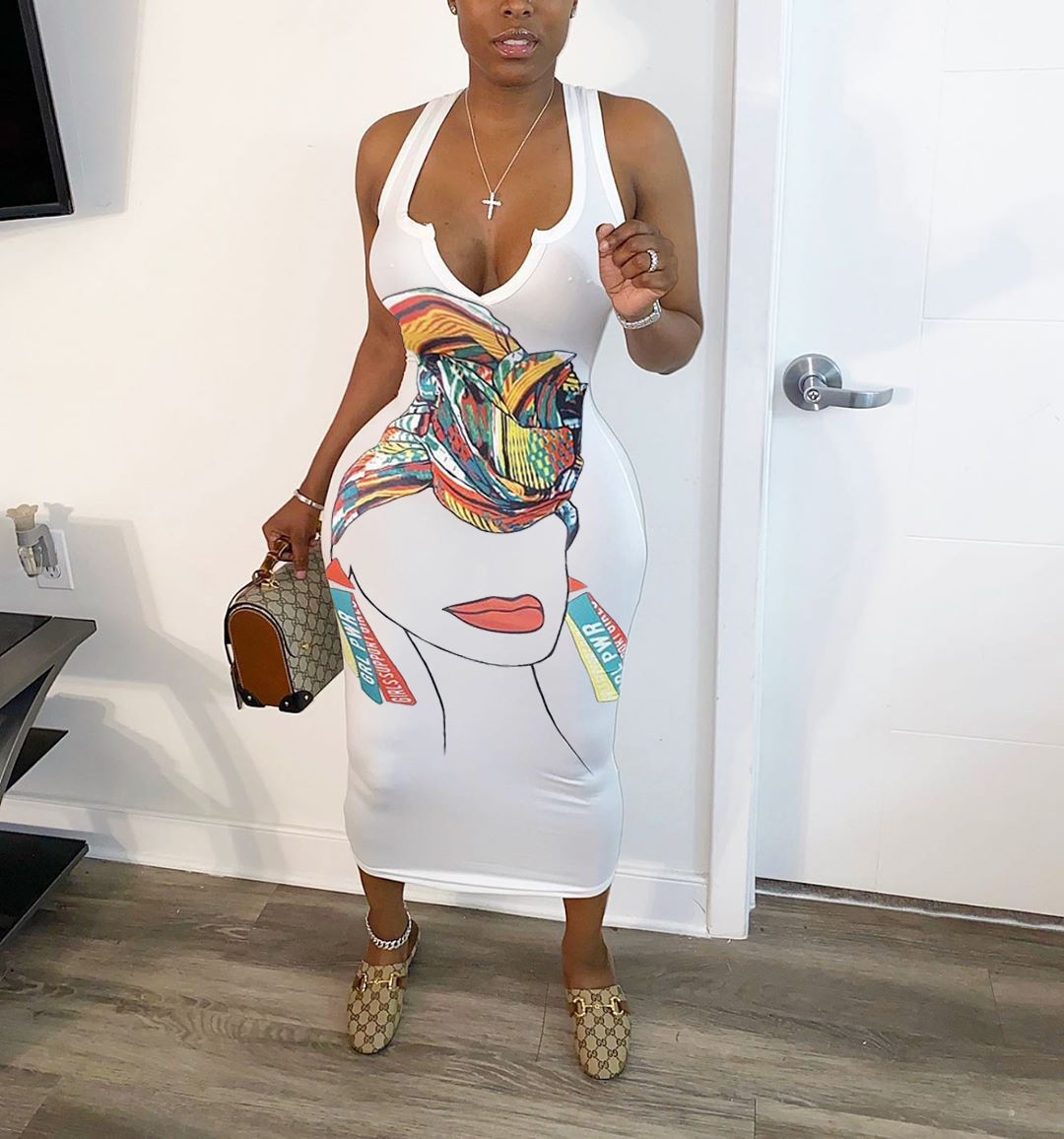 Character Print Dress for Casual Everyday Wear