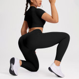 Women Short Sleeve T-Shirt & Yoga Long Pant Fitness Two-Piece Set