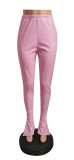 Women Slit Sexy Bell Bottom PU Leather Pants