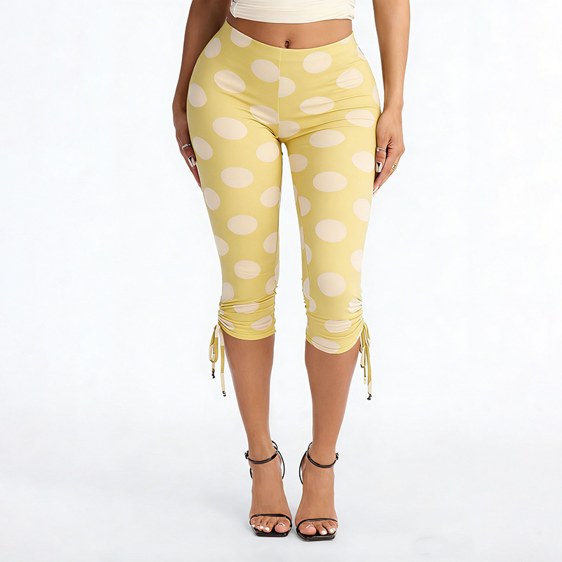 Polka Dot Lace-Up Capri Pants for Spring & Summer