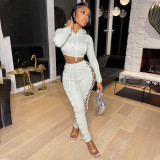 Women Autumn & Winter Lace-Up Sexy Hollow Out Hoodies & Pant Two-Piece Set