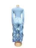 Women Autumn/Winter Long Sleeve Top and Layers Wide-Leg Pant Two-Piece Set