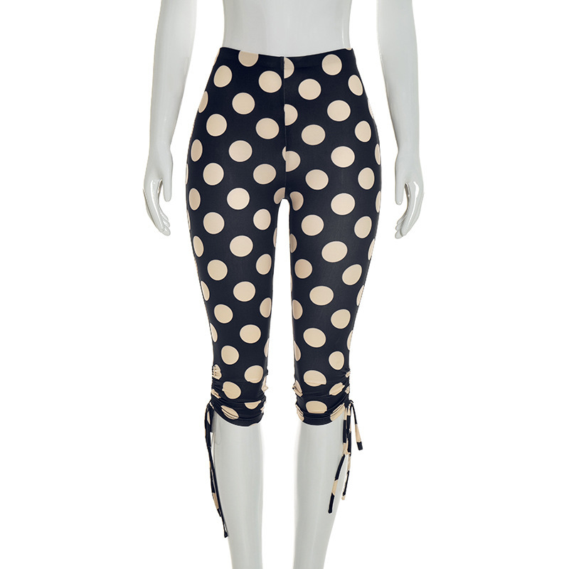 Polka Dot Lace-Up Capri Pants for Spring & Summer