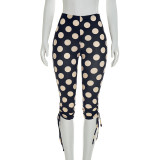 Women Spring & Summer Polka Dot Lace-Up Capri Pants