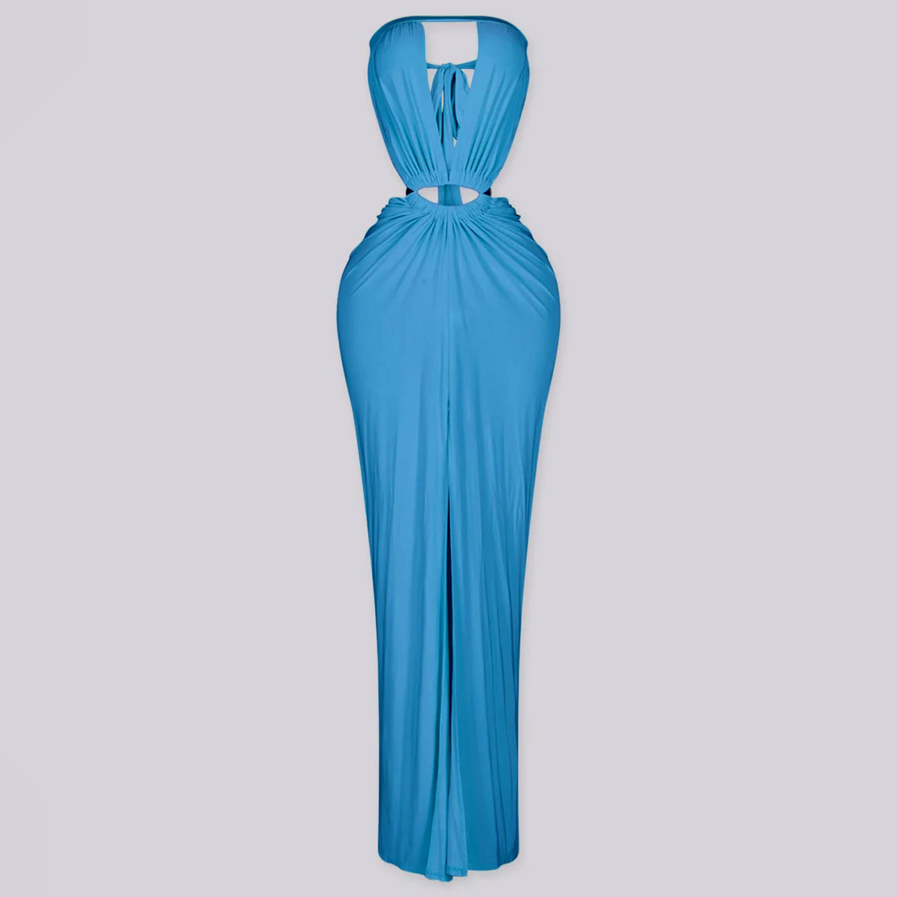 Solid Backless Strapless Slit Dress for Evening Events