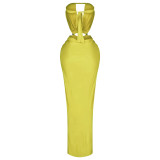 Women Solid Color Backless Sexy Slit Strapless Dress