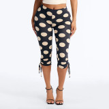 Women Spring & Summer Polka Dot Lace-Up Capri Pants