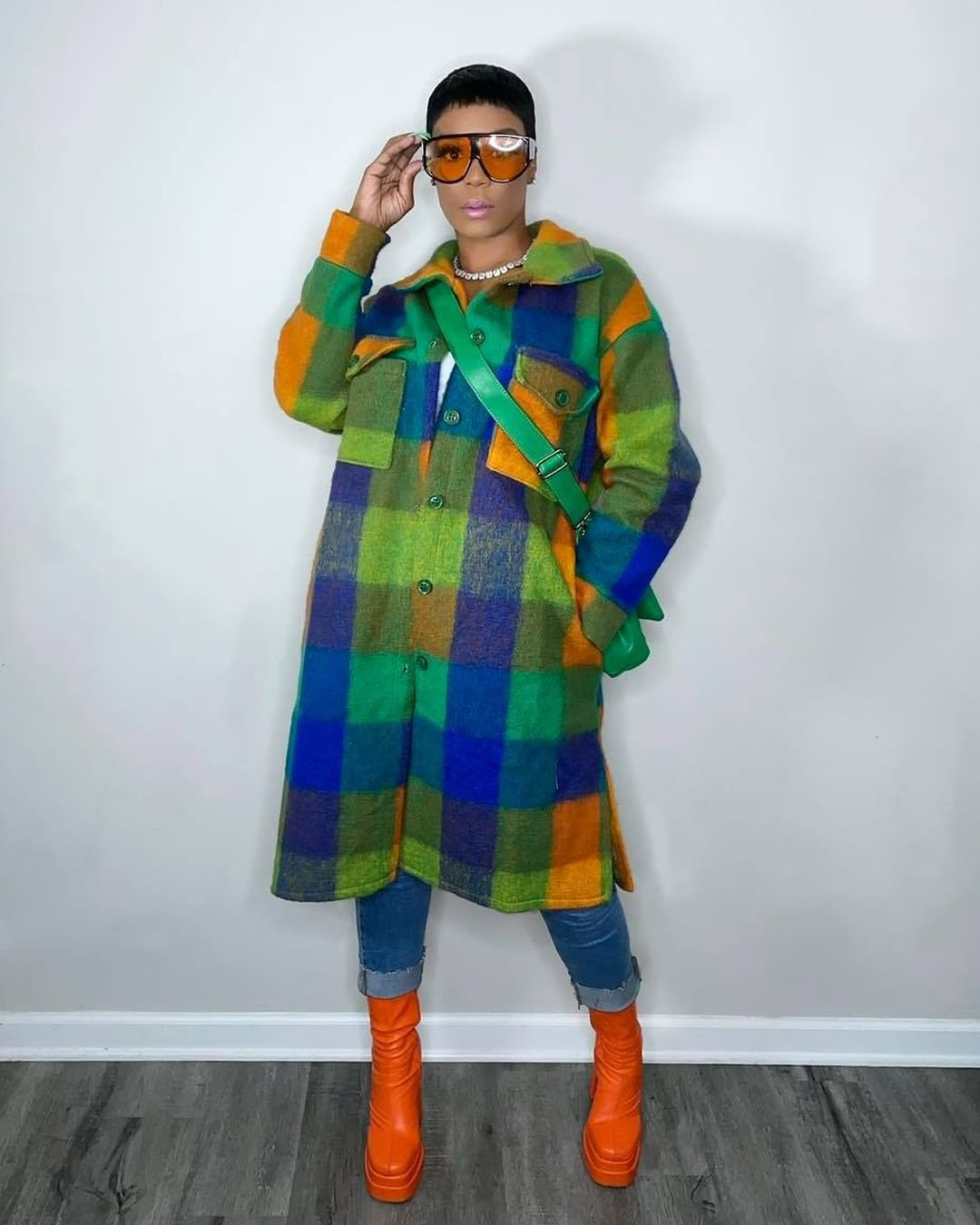 Plaid Pocket Coat for Winter Outerwear