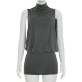 Women Spring & Summer Sexy Sleeveless High Neck Dress