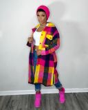 Women Winter Plaid Pocket Coat