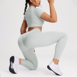 Women Short Sleeve T-Shirt & Yoga Long Pant Fitness Two-Piece Set
