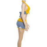 Women Spring Sexy Halter Neck V-Neck Sleeveless Top & Skirt Two-Piece Set