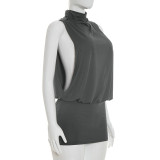Women Spring & Summer Sexy Sleeveless High Neck Dress