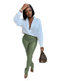 Women Slit Sexy Bell Bottom PU Leather Pants