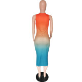 Women Sexy V-Neck Gradient Color Elegant Dress