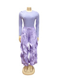 Women Autumn/Winter Long Sleeve Top and Layers Wide-Leg Pant Two-Piece Set