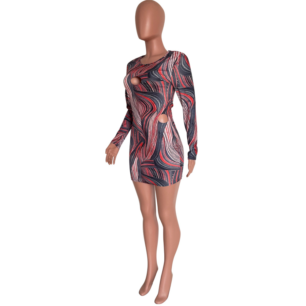 Hollow-Out Bodycon Dress for Evening Club Wear