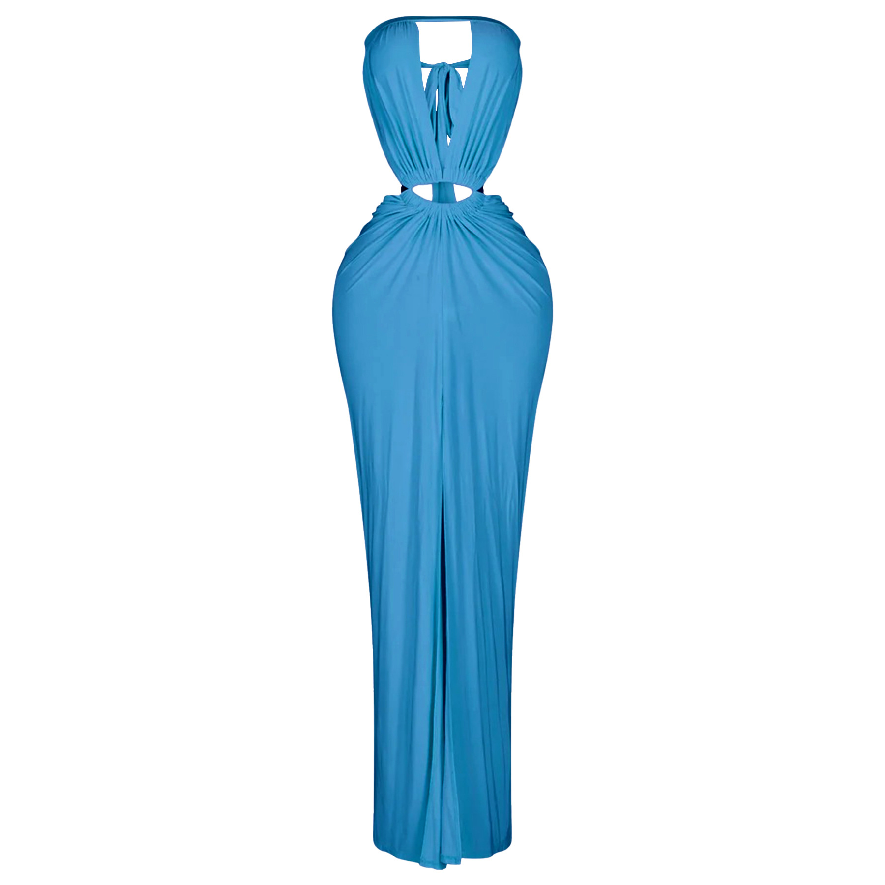 Solid Backless Strapless Slit Dress for Evening Events