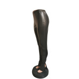 Women Slit Sexy Bell Bottom PU Leather Pants
