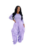 Women Autumn/Winter Long Sleeve Top and Layers Wide-Leg Pant Two-Piece Set