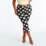 Women Spring & Summer Polka Dot Lace-Up Capri Pants