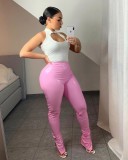 Women Slit Sexy Bell Bottom PU Leather Pants