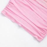 Women Spring Sexy Gradient Print Mesh Ribbon Strapless Dress