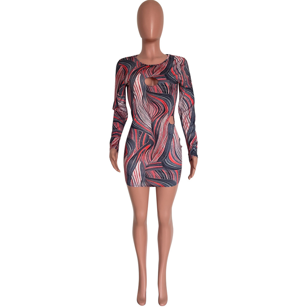 Hollow-Out Bodycon Dress for Evening Club Wear