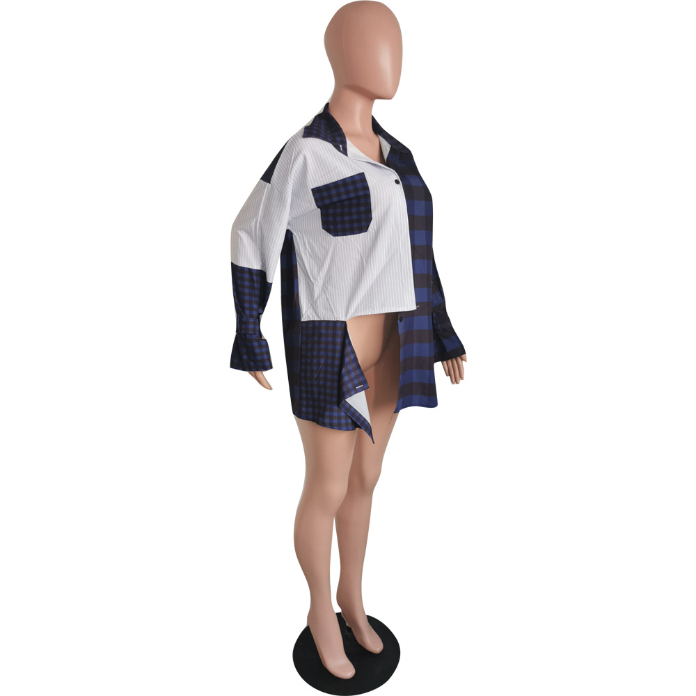 Plaid Patchwork Irregular Shirt for Casual Outings