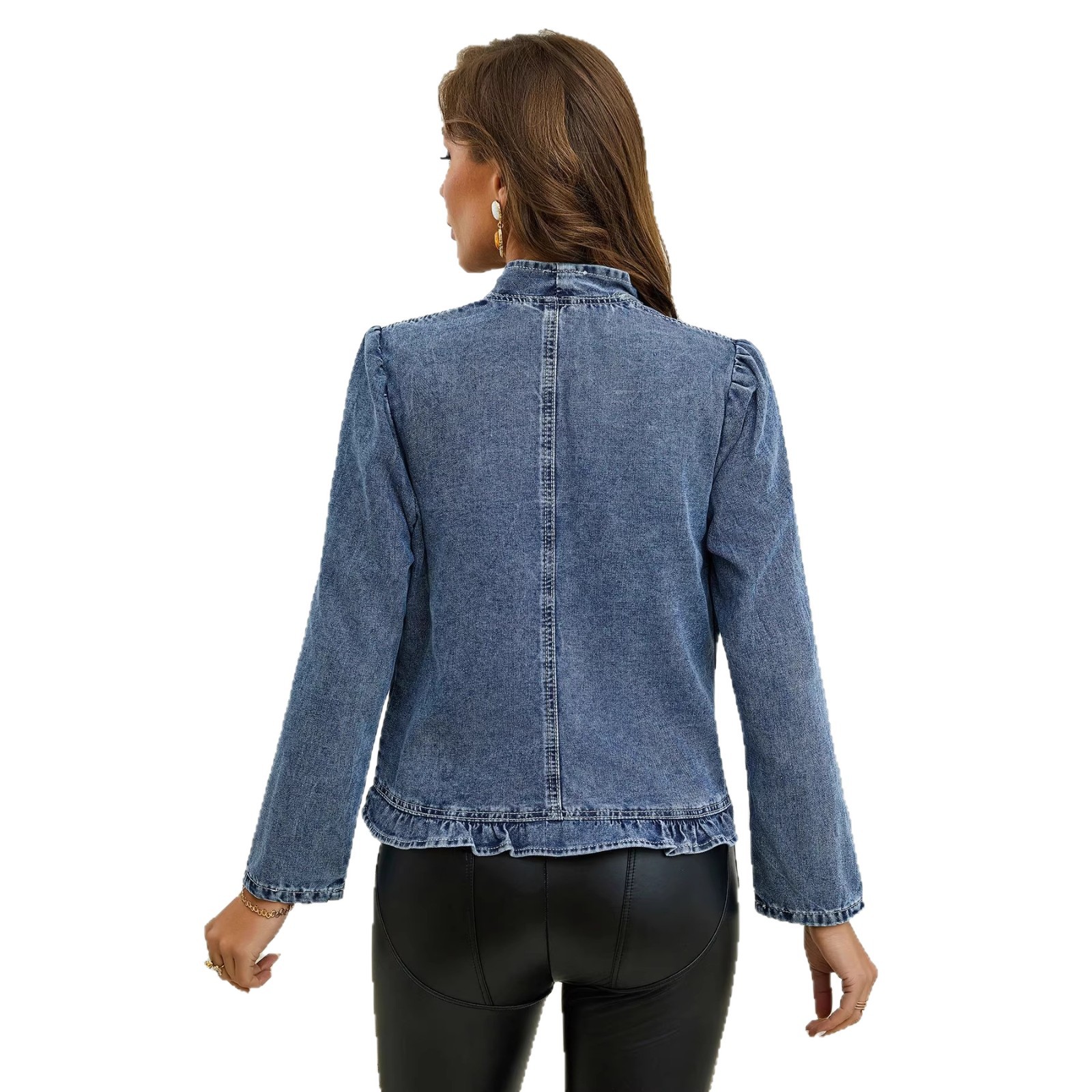 Ruffle Denim Coat for Casual Outerwear Layering