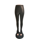 Women Slit Sexy Bell Bottom PU Leather Pants