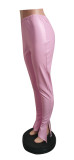 Women Slit Sexy Bell Bottom PU Leather Pants