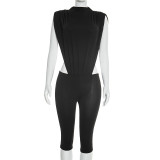 Women Spring Sexy Bodysuit & Capri Pants Two-Piece Set