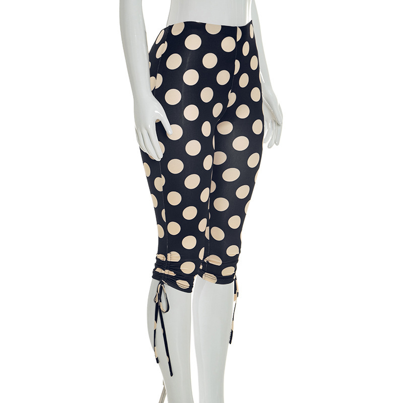 Polka Dot Lace-Up Capri Pants for Spring & Summer