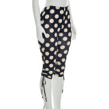 Women Spring & Summer Polka Dot Lace-Up Capri Pants