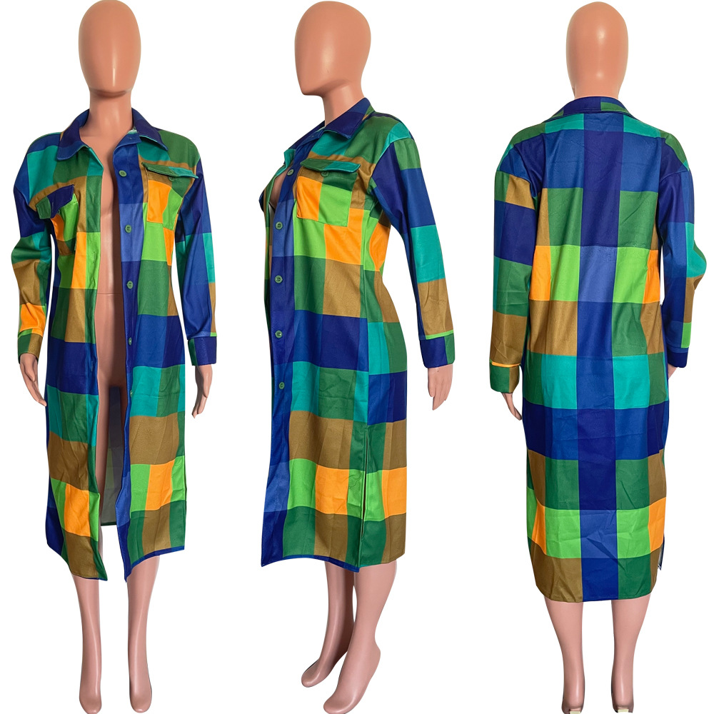 Plaid Pocket Coat for Winter Outerwear