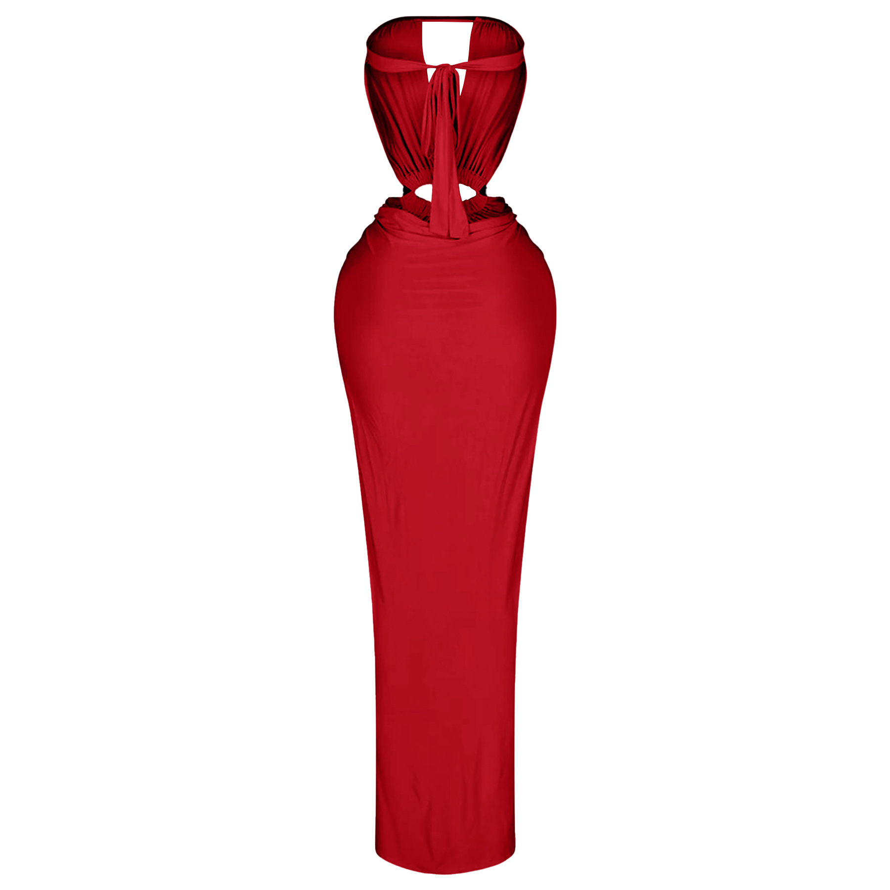 Solid Backless Strapless Slit Dress for Evening Events