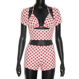 Women Spring & Summer Polka Dot Print Sexy Top & Shorts Two-Piece Set