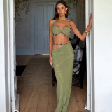 Women Spring Sexy Solid Color Sleeveless Halter Neck Slip Dress