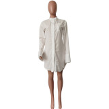 Women Autumn & Winter Sexy Side Slit Solid Color Shirt Dress