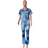 Women Print Zip Top & Pant Two-Piece Set